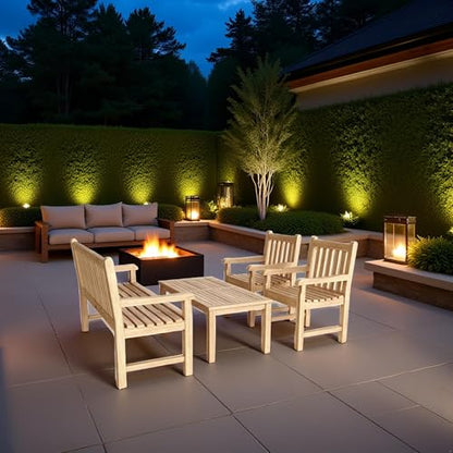 Classic 3-Seater 4-Piece Conversation Set Solid Teak Wood Outdoor Furniture with Cushions Patio Garden Lounge Set Include Sofa Armchairs Coffee Table Handcrafted Weather-Resistant Luxury Set
