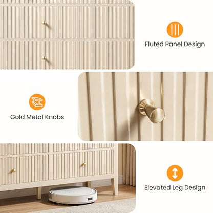 Beige 6 Drawer Dresser, Fluted Modern Wood Chest of Drawers, view 6