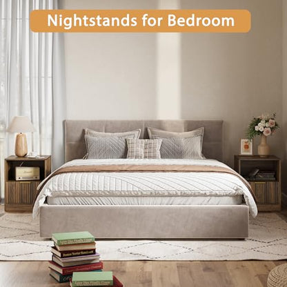 3-Piece Modern Bedroom Furniture Set, Wide 6-Drawer Dresser & 1-Drawer Nightstands Set of 2, Natural Wood Dresser and Nightstand Sets for Bedroom, Hallway, Walnut