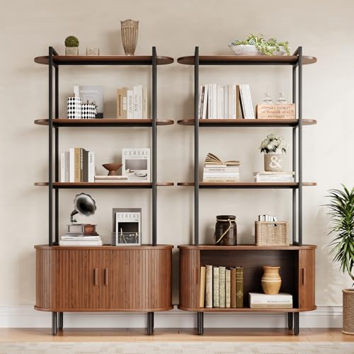 4 Tier Bookshelf with Cabinet, 71" Tall Display Bookcase Walnut, view 7