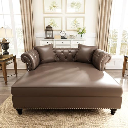 62.99" Chaise Lounge Indoor Comfy Reading Chair with 2 Pillows, view 7