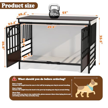 52IN Dog Crate with Arched Doors, White Brown, view 3