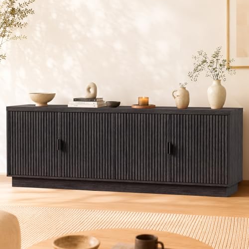Fluted TV Stand for up to 75" TVs, 68" Entertainment Center with 4 Doors, view 7