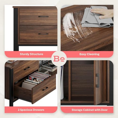 TV Stand for 75/80/85 inch TV, LED Gaming Entertainment Center, Modern TV Cabinet with Glass Shelves for Living Room, Media Console with 2 Storage Drawers & Cabinets for Bedroom, Walnut