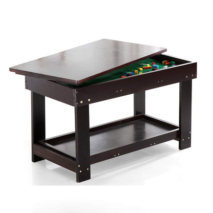 Kids Activity Table with Board for Bricks Activity Play Table (Dark Brown)
