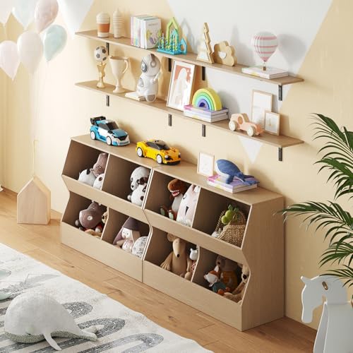 Long Wall Shelves, 31.5 Inch Wall Mounted Shelves Set of 2, Easy-to-Install, Floating Storage Ledges with Sturdy Metal Brackets for Living Room, Bathroom, Bedroom, Kitchen, Natural