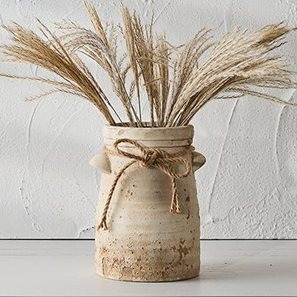 Ceramic Decorative Flower Vase, 8 Inch Rustic Distressed Pottery Decorative Flower Vase for Home Decor, Ideal Shelf, Bookshelf, Mantle, Entryway, Living Room, Table Decor
