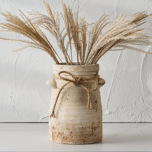 Ceramic Decorative Flower Vase, 8 Inch Rustic Distressed Pottery Decorative Flower Vase for Home Decor, Ideal Shelf, Bookshelf, Mantle, Entryway, Living Room, Table Decor