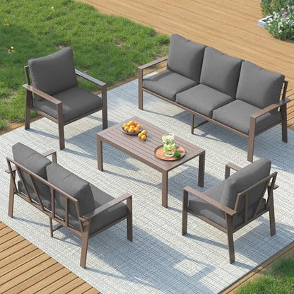 Aluminum Outdoor Patio Furniture Set 7-Seat Metal Patio Conversation Sets with Coffee Table and Water-Resistant Cushions, Modern Patio Sectional Sofa for Porch, Deck, Backyard, Poolside