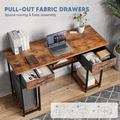 48-Inch Computer Desk with Drawers and Hook, Brown, view 5