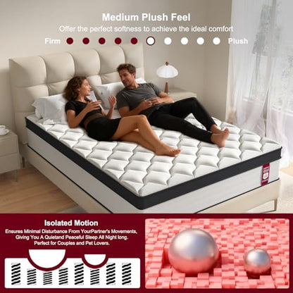 Full Size Mattress, 10 Inch Full Mattress in a Box, Memory Foam Hybrid Matress with Individual Pocket Spring for Motion Isolation & Pressure Relief, Medium Firm Feel, CertiPUR-US