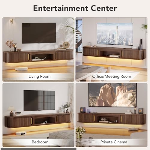 70" Floating TV Stand with Storage, LED Lights Entertainment Center, view 7