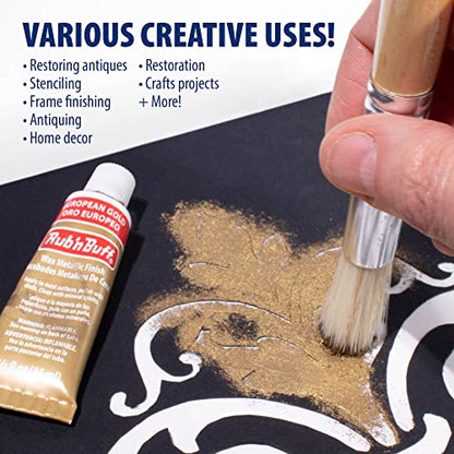 Rub n Buff Wax Metallic Finish - Rub n Buff European Gold 15ml Tube - Versatile Gilding Wax for Finishing Furniture Antiquing and Restoration - Rub and Buff Colors Single Tube