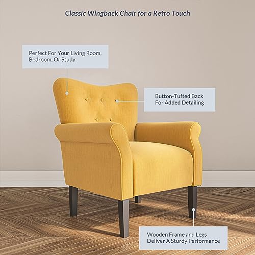 Modern Accent Chair, High Back Armchair, Upholstered Wingback Side Chair, Padded Single Sofa with Wooden Legs for Living Room, Bedroom - Citrine Yellow