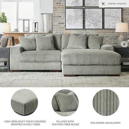 Signature Design by Ashley Lindyn 99-Inch L-Shaped Sectional Couch, Fog Gray, Plush Reversible Cushions, Durable Reinforced Engineered Wood and Wood Frame, Living Room Furniture