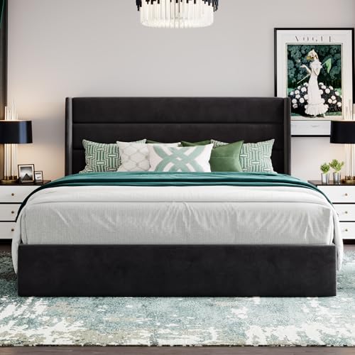 King Size Lift Up Hydraulic Storage Bed Frame Black, view 8