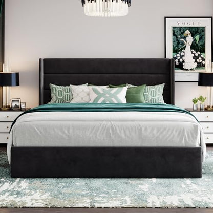King Size Lift Up Hydraulic Storage Bed Frame Black, view 8