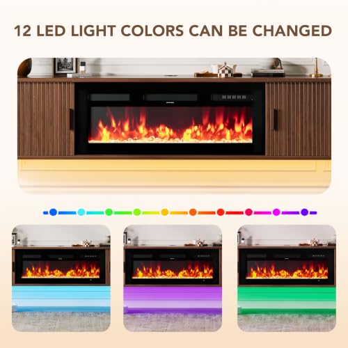 70" Floating TV Stand with Electric Fireplace, Wall Mounted Fireplace TV Stand, view 4
