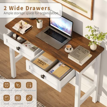 Farmhouse Small Computer Desk with 2 Drawer for Bedroom, 39.4 in Work Table, view 4
