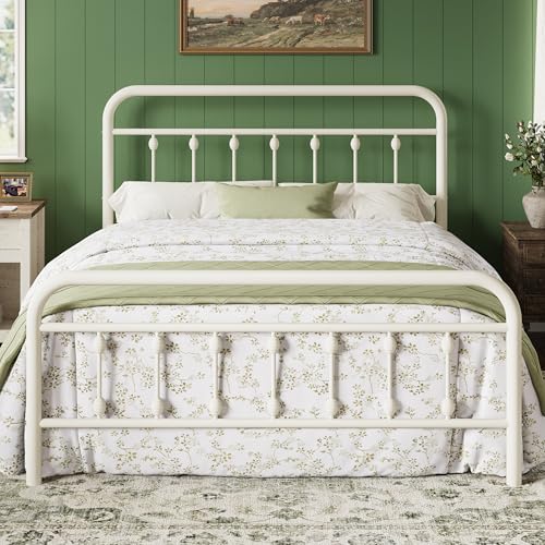 14 Inches Full Size Metal Platform Bed Frame, Off White, view 2
