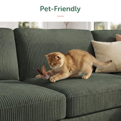 Corduroy Sectional Sofa with Storage Ottoman, 6 Seaters L Shaped Small Sectional Couch for Living Room, Green
