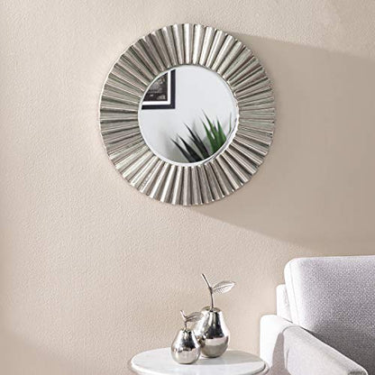 Hessmer Round Decorative Mirror - Transitional Design, Silver Finish - Fully Assembled - Ideal for Bathroom, Entryway (WS1121417)