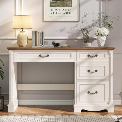 Roman Style 47" Executive Desk with File Drawer,4 Drawers Farmhouse Computer Desk with Roman Column Design,for Study, Home Office, Writing.