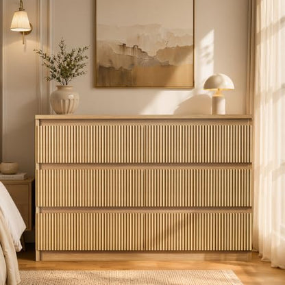 6 Drawer Fluted Dresser, Modern Chest of Drawers for Bedroom with Hidden Handles, view 5