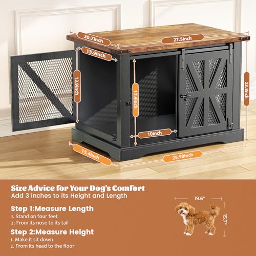 27.5" Dog Crate Furniture with Sliding Doors for Small Dogs Up to 20 lbs, view 4