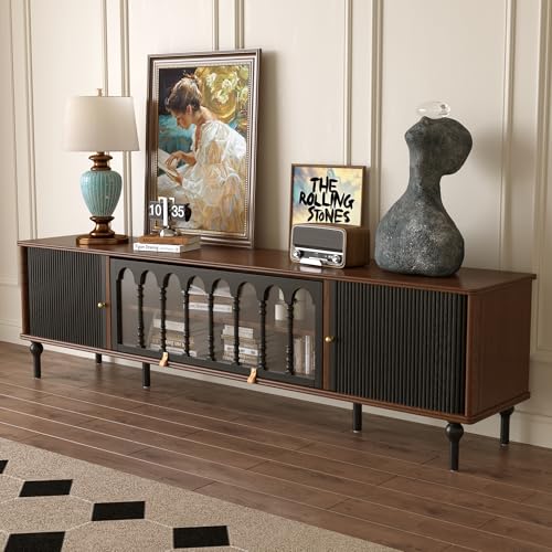 78" Mid Century Modern TV Stand, Solid Wood TV Console, view 8