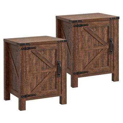 18" Farmhouse End Table Set of 2, Reclaimed Barnwood | Rustic Nightstand, Charging Station, Barn Door, Adjustable Storage Shelf, Wood Sofa Side Table, Living Room, Bedroom