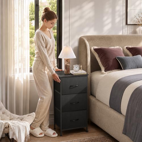 Small Dresser Nightstand for Bedroom, 3 Drawers, Charcoal Black, view 3