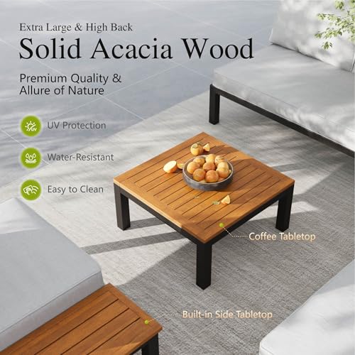 6 Pieces Patio Furniture Set with Cushion, Metal Outdoor Sectional Sofa, Patio Conversation Sets with Wood Side Table, Modular Outdoor Seating Furniture for Backyard Deck Front Porch