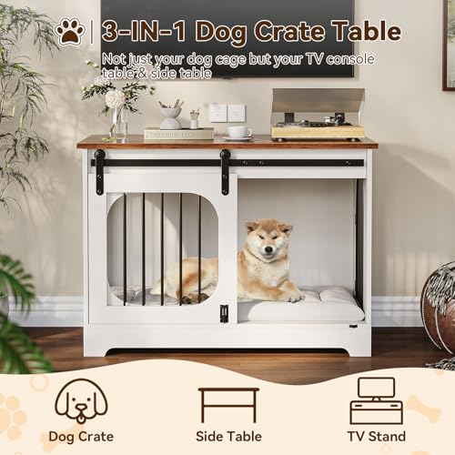 Dog Crate Furniture with Bed Mat, 39.4" Dog Kennel for Dogs Up to 70 Lb, view 4