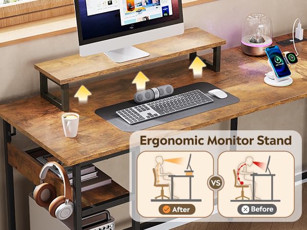Computer Desk, Home Office, 60 Inch with Hutch, Rustic Brown, view 7