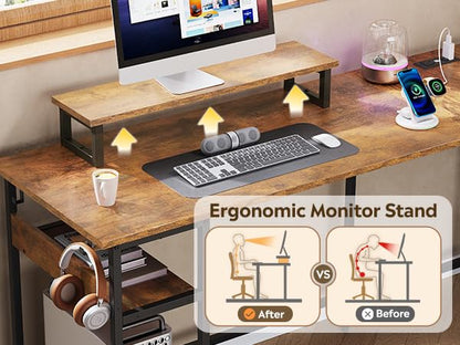 Computer Desk, Home Office, 60 Inch with Hutch, Rustic Brown, view 7