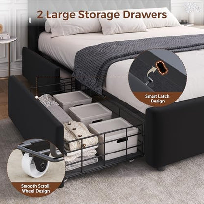 King Size Bed Frame with 2 Storage Drawers & Hidden Headboard, view 6