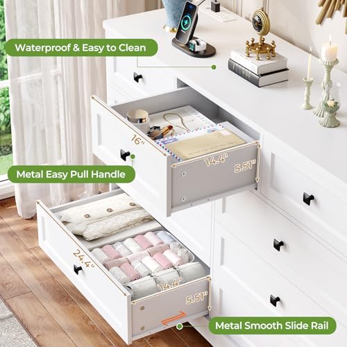White Dresser for Bedroom with 9 Drawers, view 5