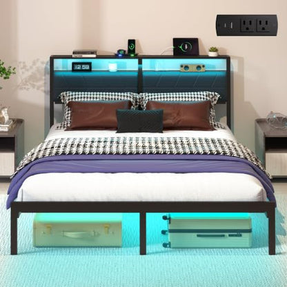 Queen Bed Frame with LED Lights & Charging Station, view 2