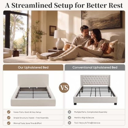 Queen Upholstered Platform Boneless Cloud Bed Frame with Headboard, Beige, view 5