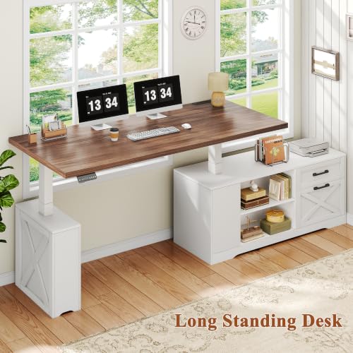 L Shaped Electric Standing Desk, 55" Executive Desk with Storage, view 5