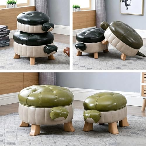 Animal Footstool Turtle Upholstered Ottoman PU Leather Pouf Wood Foot Stool Rest for Living Room Bedroom Sofa Bench Seat Chair, Grass Green, Large
