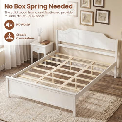 Queen Size Wooden Bed Frame with Headboard, Wood Slat Support, view 7