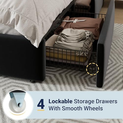 Modern King Size Platform Bed Frame with 4 Storage Drawers, view 6