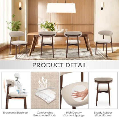 Wooden Dining Chairs Set of 6, Modern Upholstered Fabric Dining Room Chair, Farmhouse Kitchen Side Chairs with Foot Pegs, Beige
