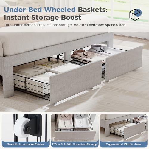 Upholstered King Size Platform Bed with Headboard, view 4