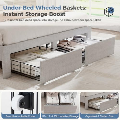 Upholstered King Size Platform Bed with Headboard, view 4