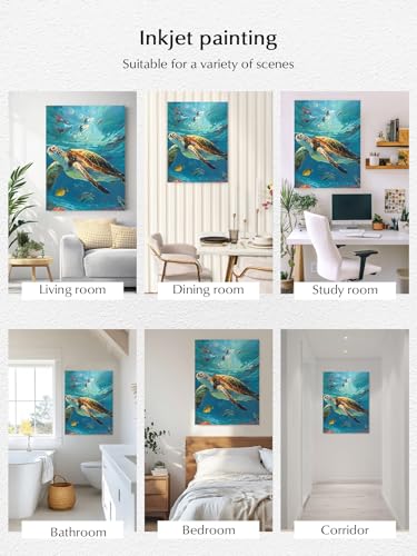 NuYeBiofx Summer Underwater Sea Turtle Canvas Wall Art Prints,40"x28" Framed Picture Artwork Coastal Ocean Creature Printed Canvas Oil Painting for Living Room Bedroom Office,Ready to Hang