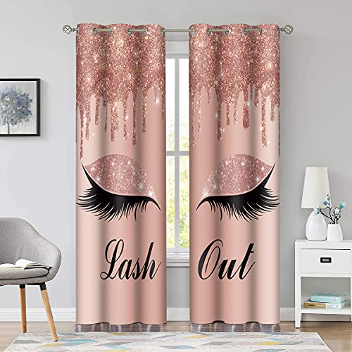 Unicorn Eyelash Print Curtain, Lash Out Pink Gold Drips (No Glitter No Sequin) Room Darkening Thermal Insulated Blackout Window Drapes for Living, Bedroom, 42"x 84", 2 Panels, CLLSSP771