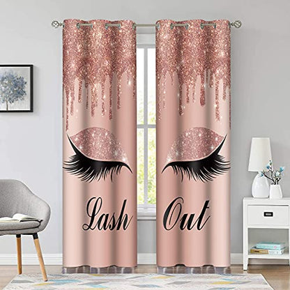 Unicorn Eyelash Print Curtain, Lash Out Pink Gold Drips (No Glitter No Sequin) Room Darkening Thermal Insulated Blackout Window Drapes for Living, Bedroom, 42"x 84", 2 Panels, CLLSSP771